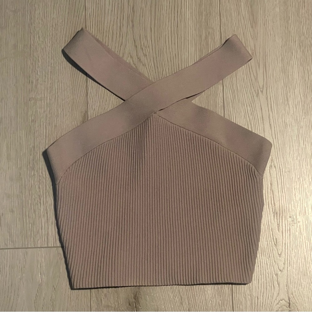 Aritzia Babaton Sculpt Knit Criss Cross Cropped Tank - Orchid Petal Halter Top - Picture 9 of 10